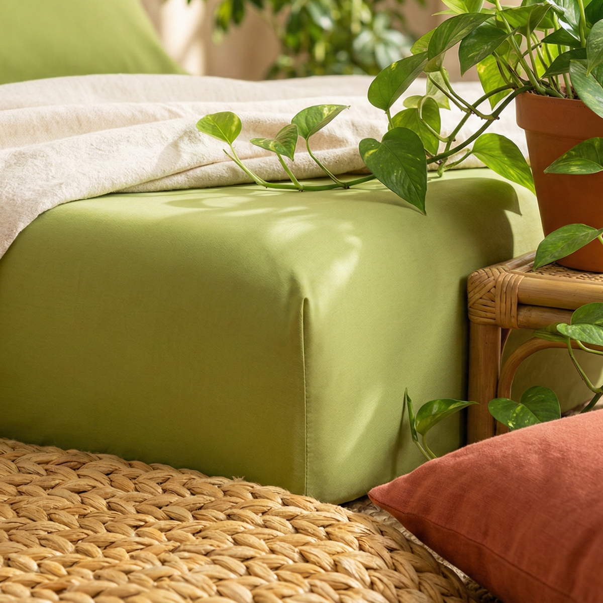 Naksh Plain Cotton Bedsheet - Moss Green (210 TC)