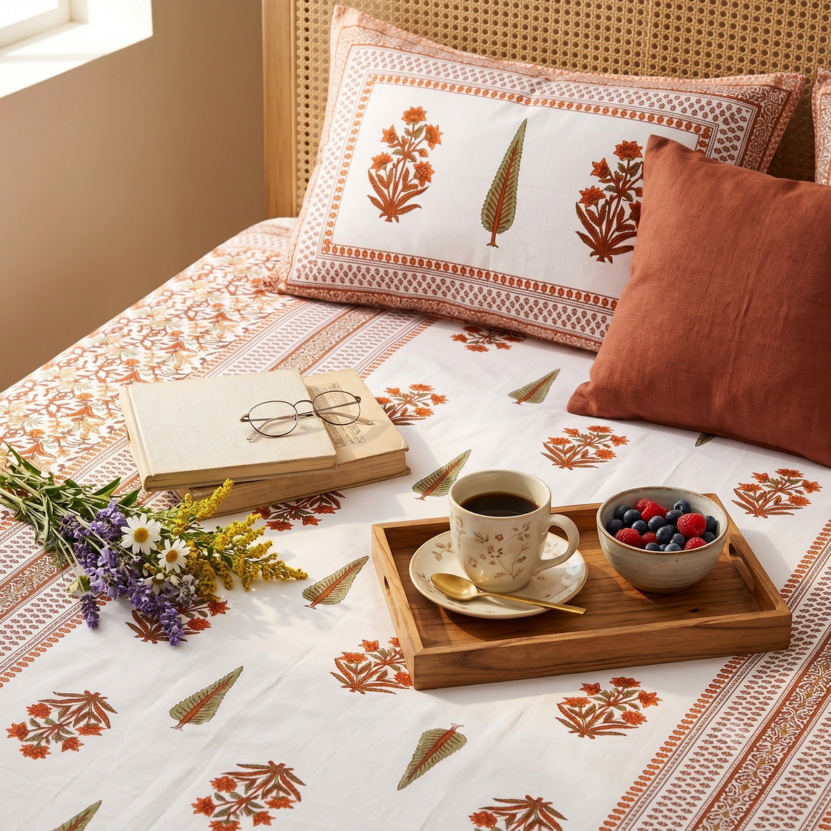 Naksh Royal Sajawat King Size Bedsheet - Orange
