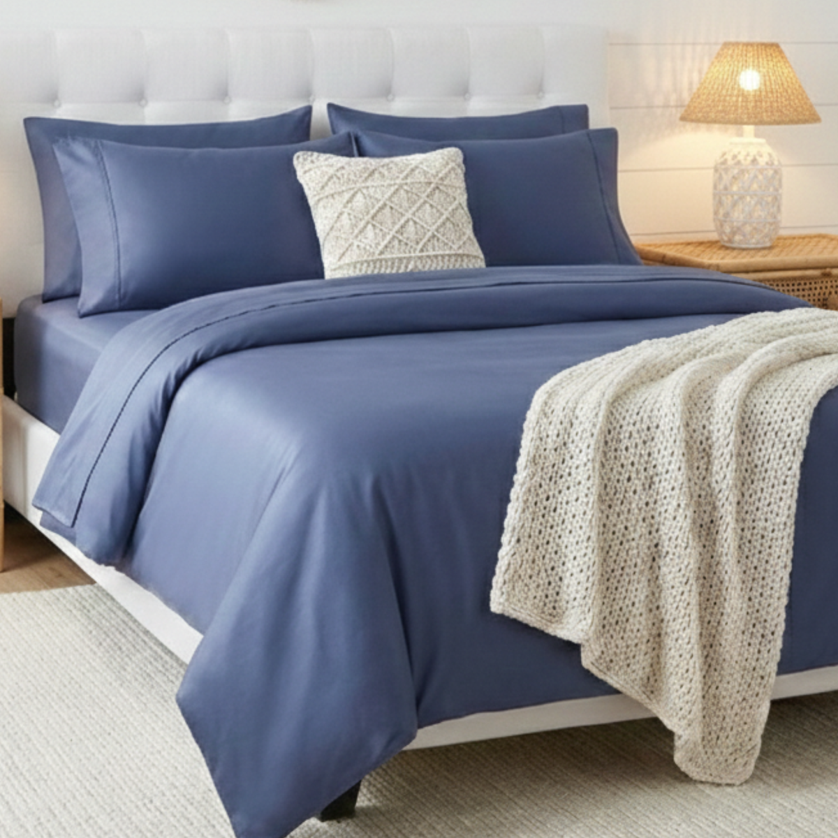 Naksh Plain Cotton Bedsheet - Indigo (210 TC)
