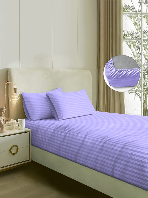 Naksh 210 TC Stripes Fitted Lavender Cotton