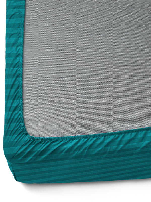 Naksh 210 TC Stripes Fitted Turquoise Green Cotton