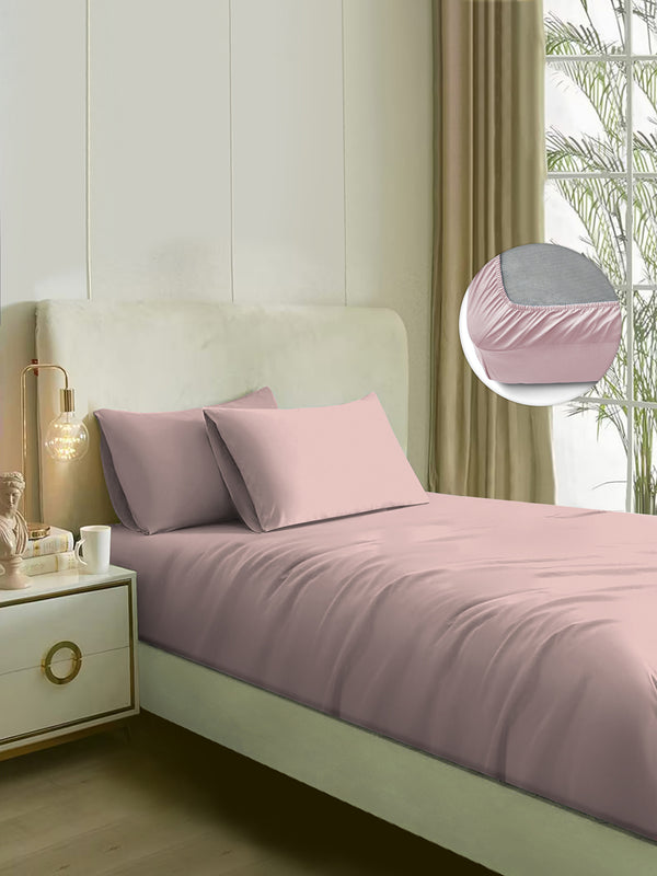 Naksh 210 TC Plain Fitted Rose Cotton