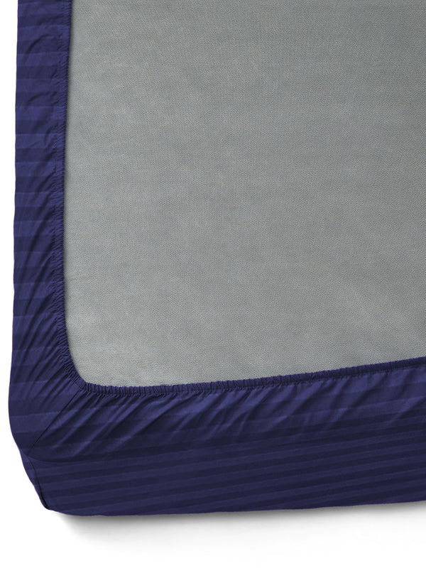 Naksh 210 TC Stripes Fitted Navy Blue Cotton