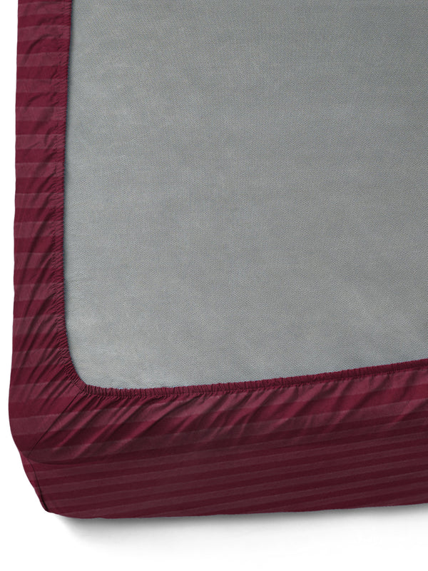 Naksh 210 TC Stripes Fitted Wine Cotton