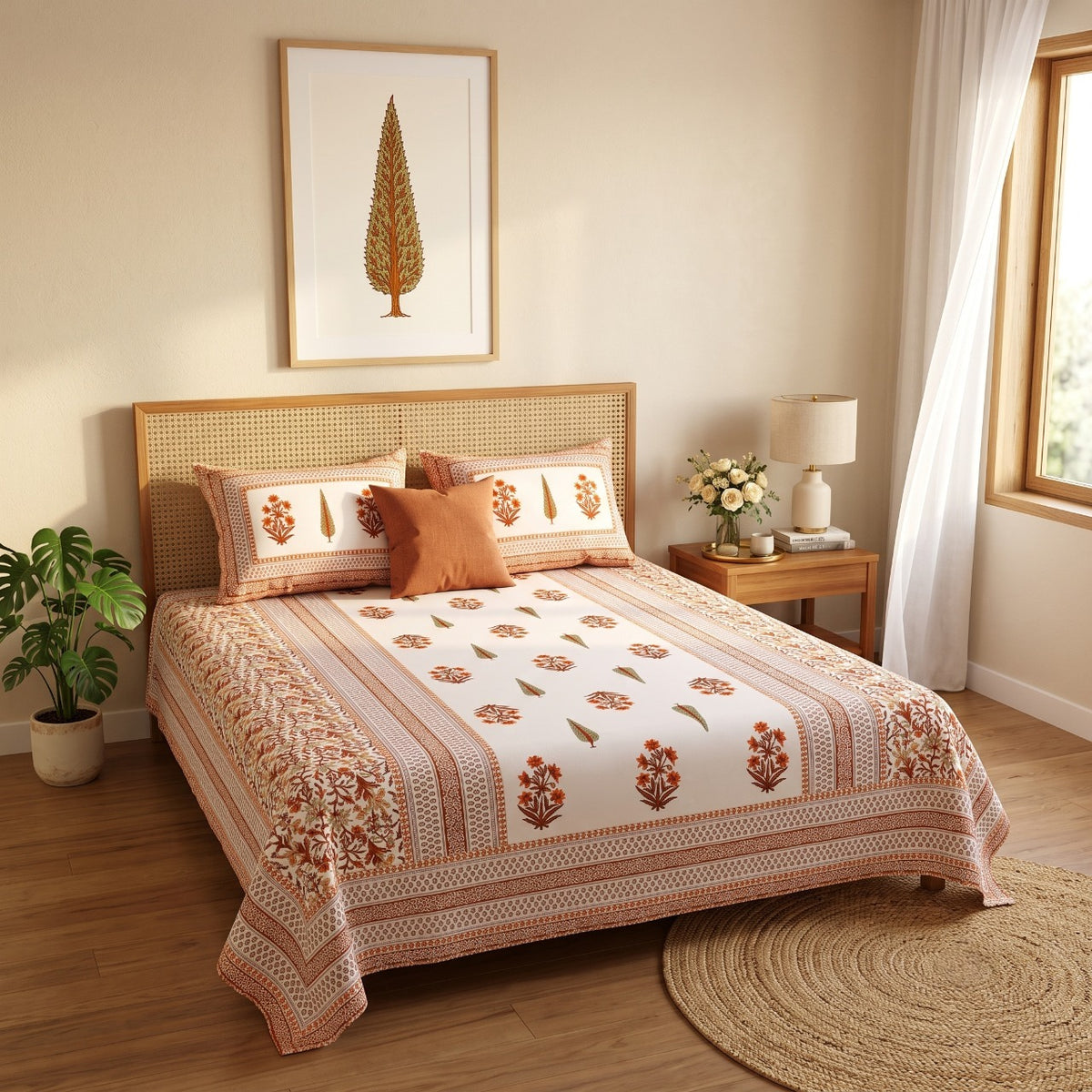 Naksh Royal Sajawat King Size Bedsheet - Orange