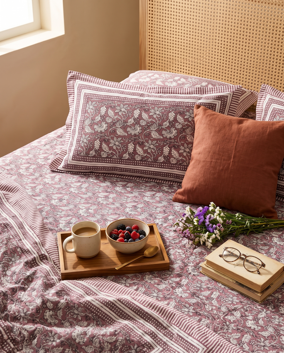 Naksh Royal Sajawat Queen Size Bedsheet - Dusty Rose