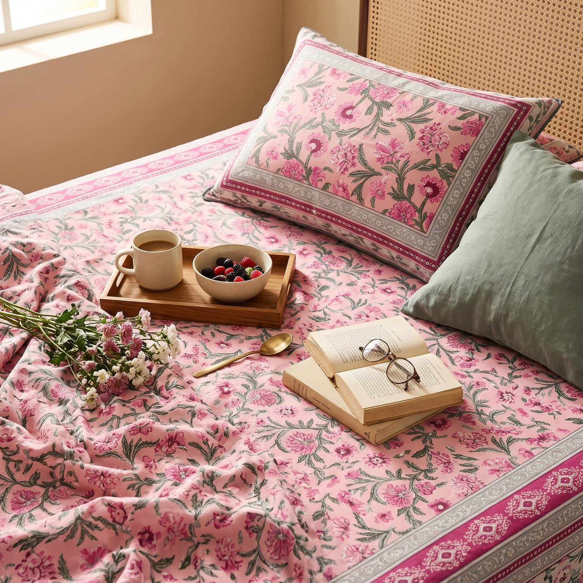 Naksh Royal Sajawat Queen Size Bedsheet - Pink