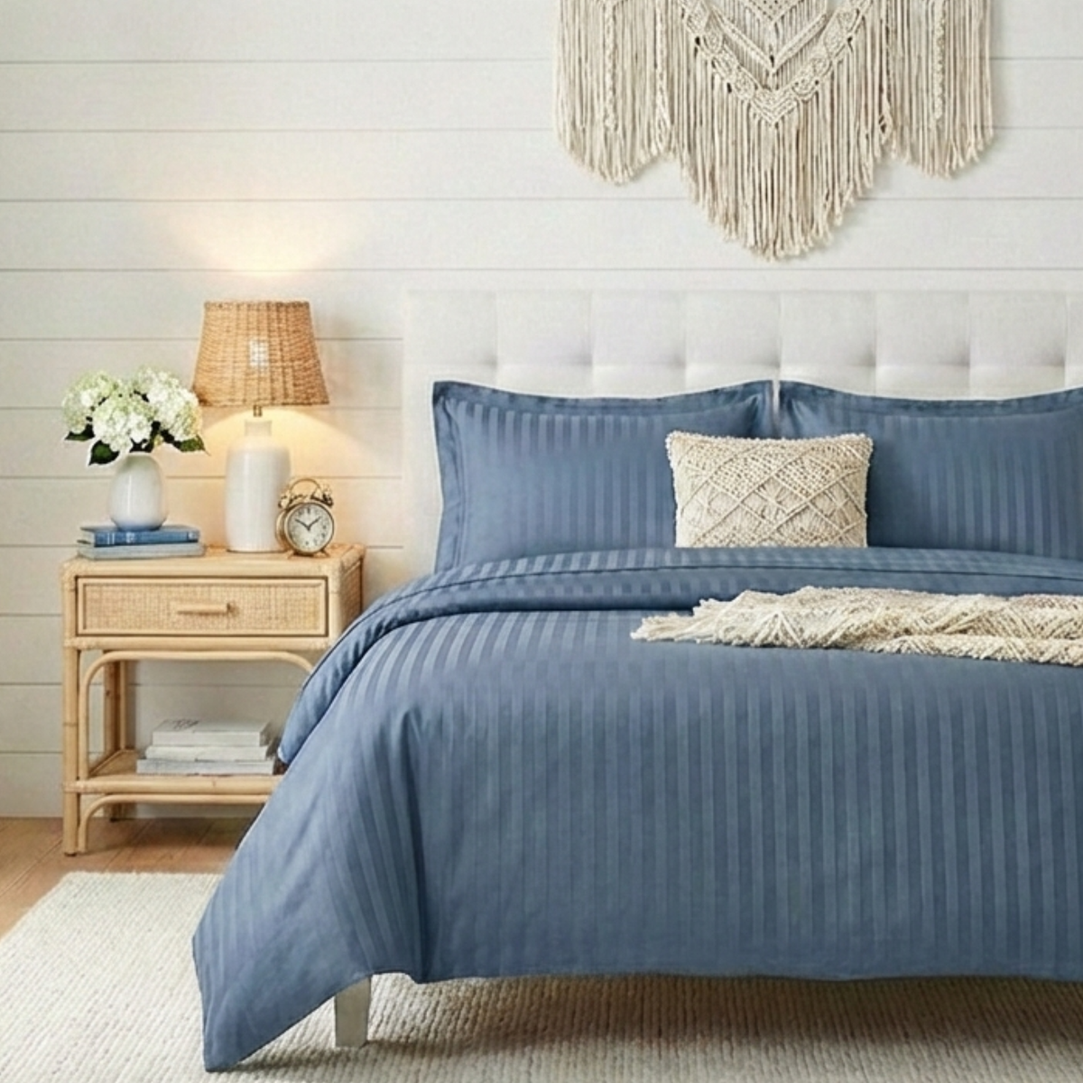 Naksh Stripes Cotton Bedsheet - Mid Blue (210 TC)