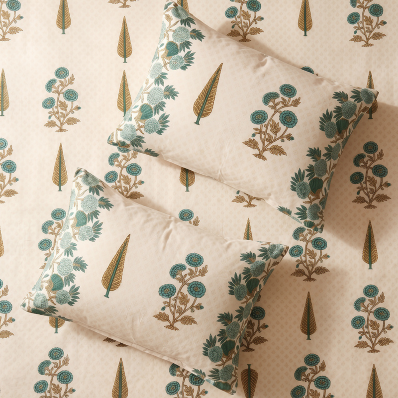 Naksh Royal Sajawat King Size Bedsheet - Botanical Floral (Green)