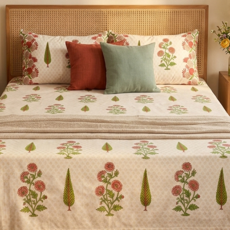 Naksh Royal Sajawat King Size Bedsheet - Elegant Pink Floral (Pink)