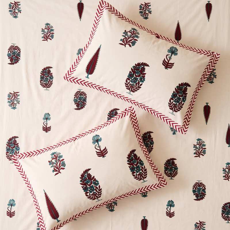 Naksh Royal Sajawat King Size Bedsheet - Crimson Botanical (Royal Crimson)