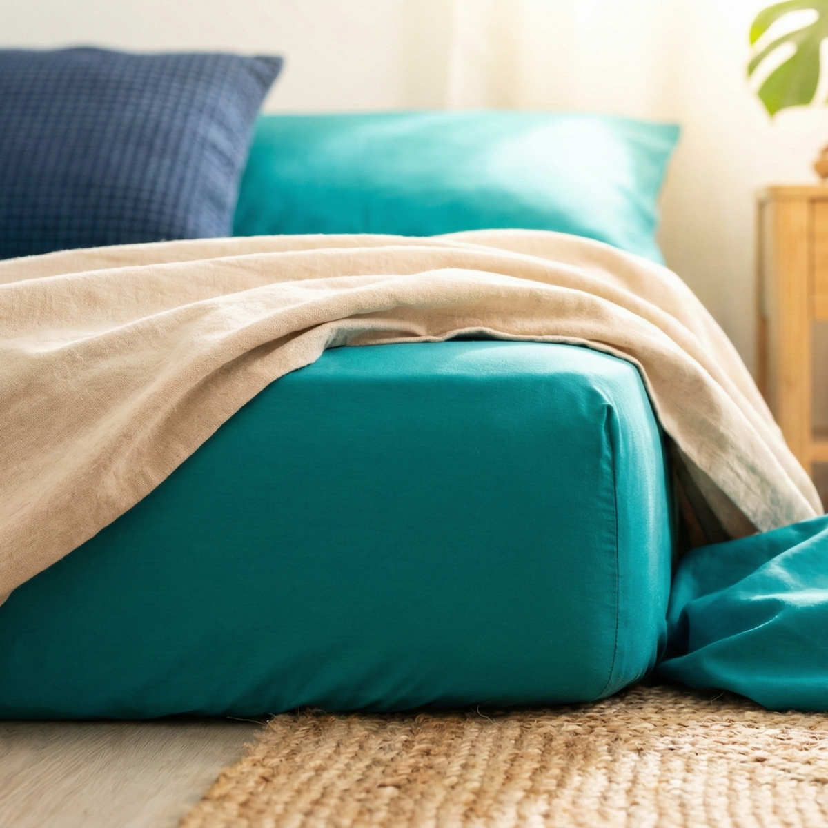 Naksh Plain Cotton Bedsheet - Teal (210 TC)