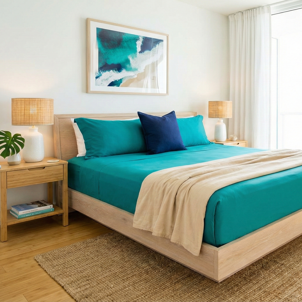 Naksh Plain Cotton Bedsheet - Teal (210 TC)