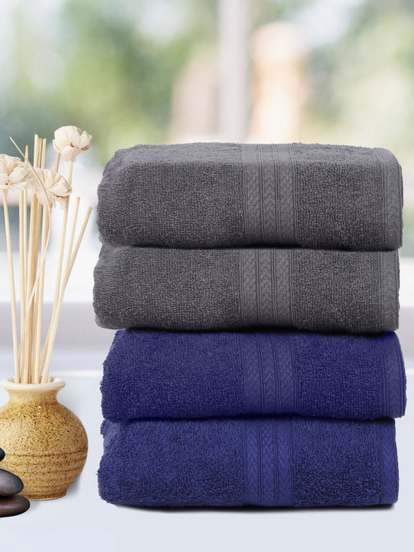 Naksh 450 GMS Grey-Navy Blue Hand Towel Combo