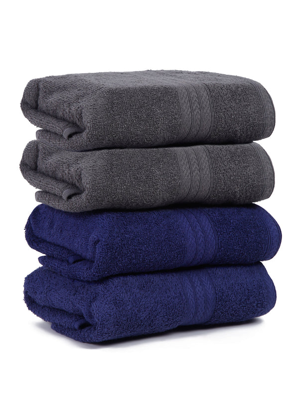 Naksh 450 GMS Grey-Navy Blue Hand Towel Combo