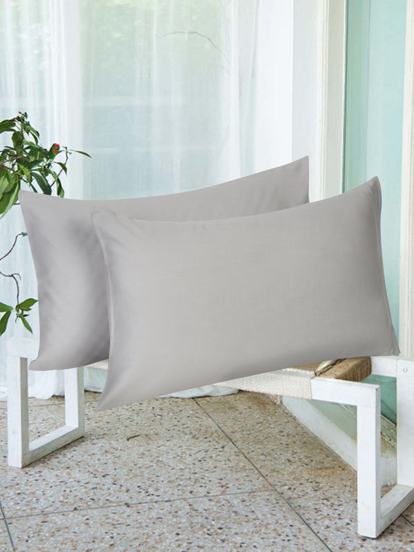 Naksh 210 TC Plain Silver Cotton Pillow Cover