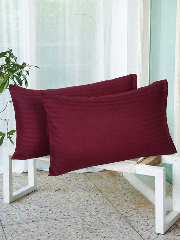 Naksh 210 TC Stripes Wine Cotton Pillow Cover