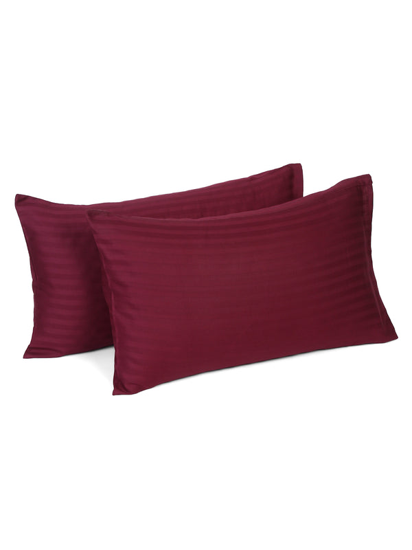 Naksh 210 TC Stripes Wine Cotton Pillow Cover